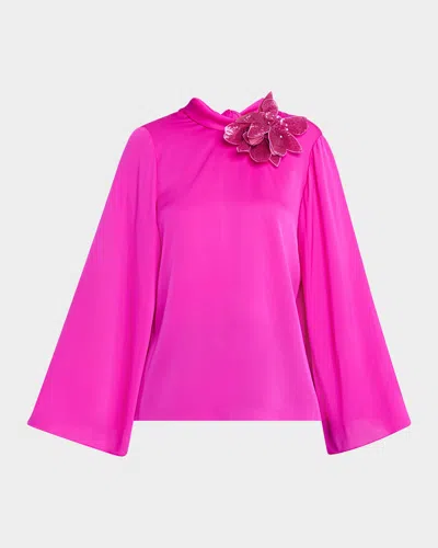Ungaro Sequin Floral Applique Blouse In Flamingo