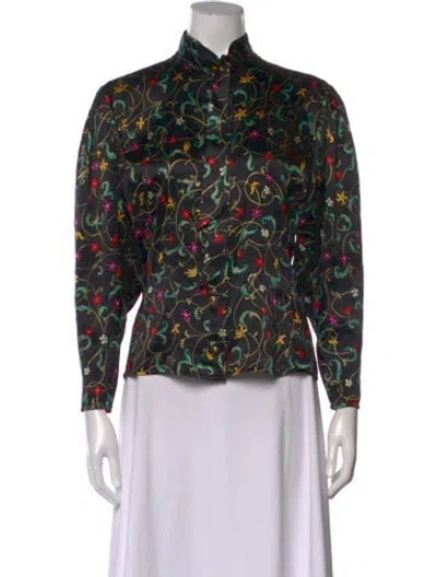 Pre-owned Ungaro Silk Floral Print Blouse In Black