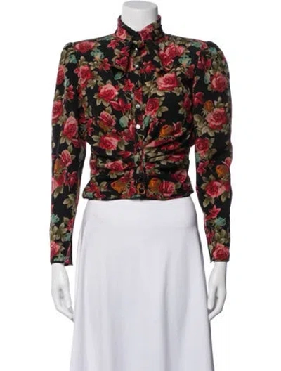 Pre-owned Ungaro Silk Floral Print Blouse In Black