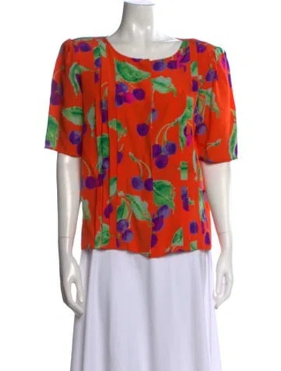 Pre-owned Ungaro Silk Floral Print Blouse In Orange