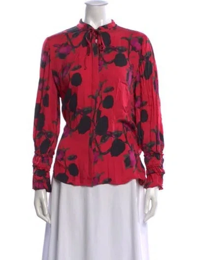 Pre-owned Ungaro Silk Floral Print Blouse In Red