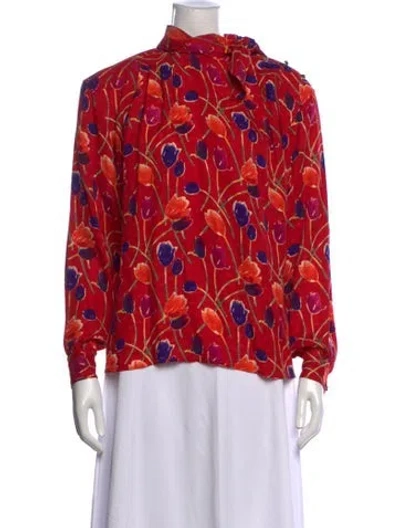 Pre-owned Ungaro Silk Floral Print Blouse In Red