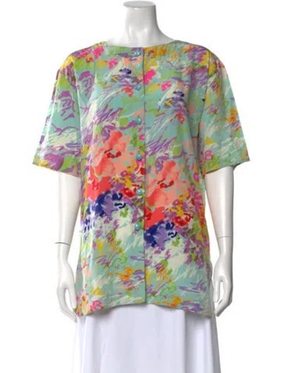 Pre-owned Ungaro Silk Floral Print Top In Green