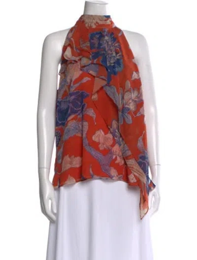 Pre-owned Ungaro Silk Floral Print Top In Orange