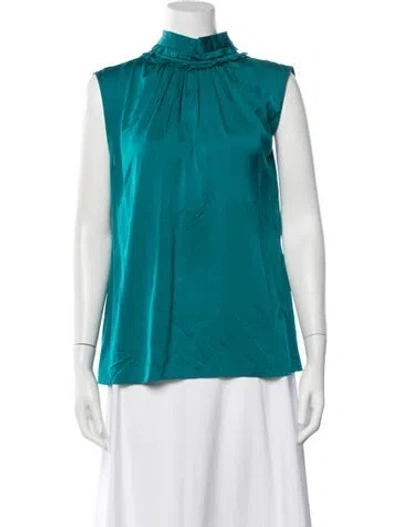 Pre-owned Ungaro Silk Mock Neck Blouse W/ Tags In Blue