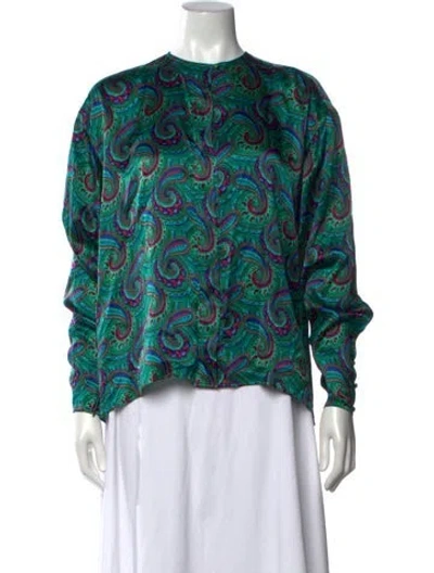 Pre-owned Ungaro Silk Paisley Print Blouse In Green