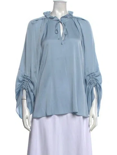 Pre-owned Ungaro Silk Tie Neck Blouse In Blue