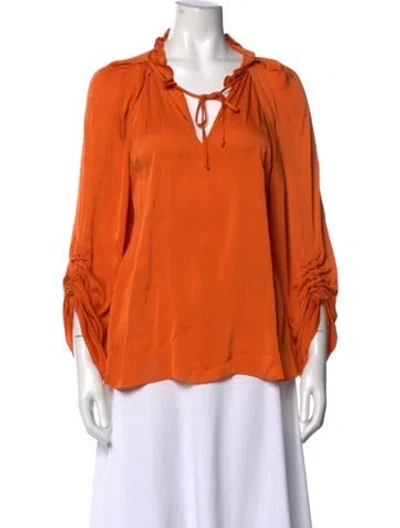 Pre-owned Ungaro Silk Tie Neck Blouse In Orange