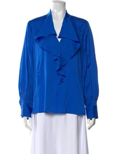 Pre-owned Ungaro Silk V-neck Blouse In Blue
