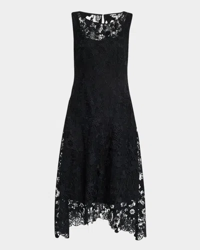 Ungaro Sleeveless Floral Lace Midi Dress In Black