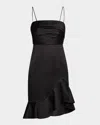 Ungaro Sleeveless Rhinestone Satin Dress In Black
