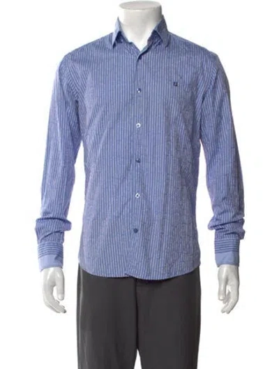Pre-owned Ungaro Striped Long Sleeve Dress Shirt In Blue