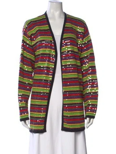 Pre-owned Ungaro Striped Open Front Sweater In Green