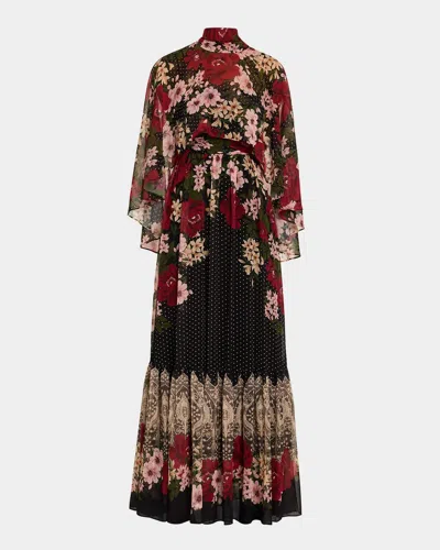 Ungaro Sybil Floral Polka Dot Draped Maxi Dress In Multi