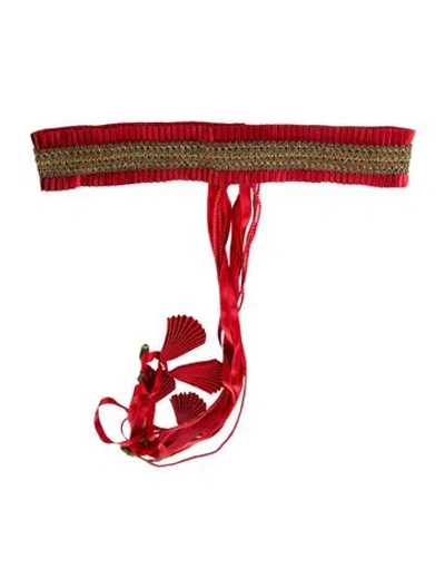 Pre-owned Ungaro Tassel Accents Waist Belt In Red