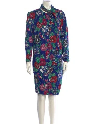 Pre-owned Ungaro Ter Floral Print Knee-length Dress In Blue
