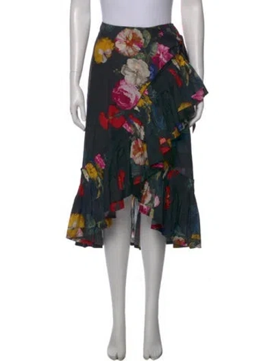 Pre-owned Ungaro Ter Floral Print Midi Length Skirt In Black