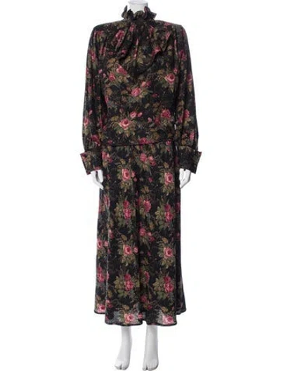 Pre-owned Ungaro Ter Floral Print Ruffle Embellishment Skirt Suit In Blue