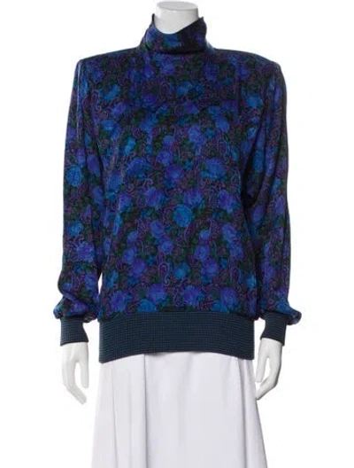 Pre-owned Ungaro Ter Floral Print Turtleneck Top In Blue
