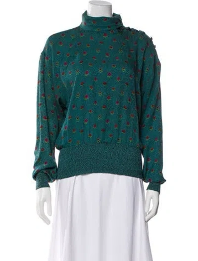 Pre-owned Ungaro Ter Floral Print Turtleneck Top In Green
