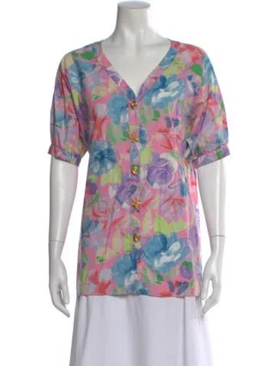 Pre-owned Ungaro Ter Floral Print V-neck Top In Pink