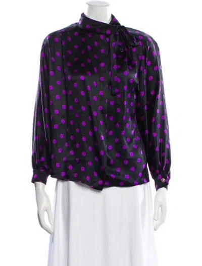 Pre-owned Ungaro Ter Polka Dot Print Tie Neck Blouse In Black