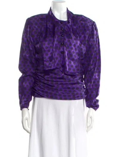 Pre-owned Ungaro Ter Silk Polka Dot Print Blouse In Purple