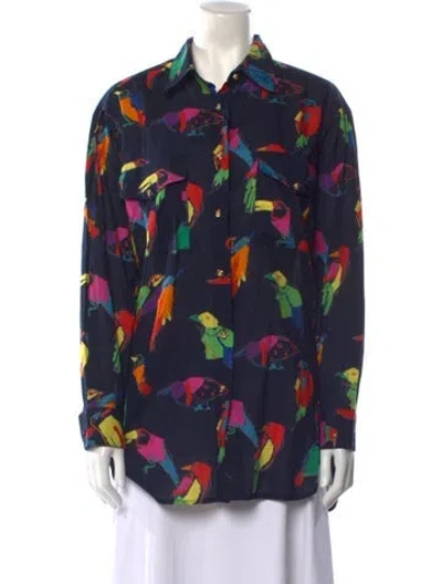 Pre-owned Ungaro Ter Vintage Late 1980's - Early 1990's Button-up Top In Blue