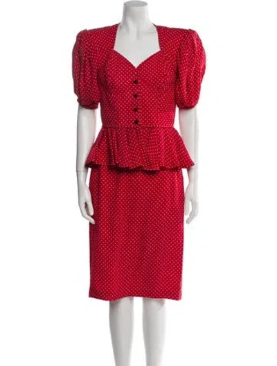 Pre-owned Ungaro Ter Vintage Polka Dot Print Skirt Set In Red