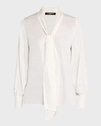 Ungaro Tie-neck Rhinestone Blouse In Ivory