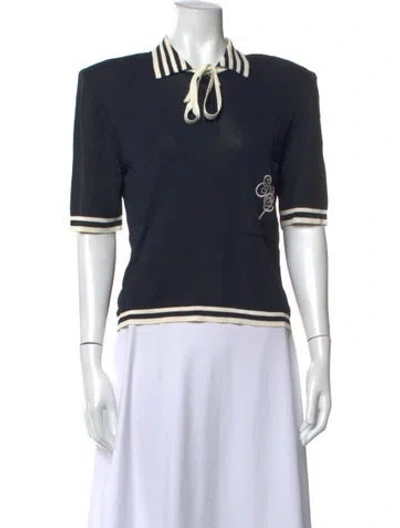 Pre-owned Ungaro Tie Neck Short Sleeve Polo In Blue