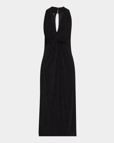 Ungaro Twist-front Rhinestone Midi Dress In Black