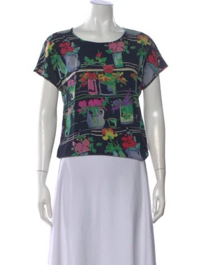 Pre-owned Ungaro Vintage Floral Print Top In Blue