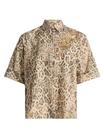 Ungaro Women's Aimee Embroidered Leopard-print Blouse In Brown