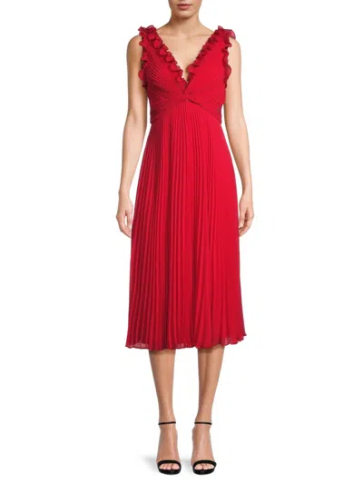 Ungaro Women's Alessandra Pleated V-neck Midi-dress In Venetian Red