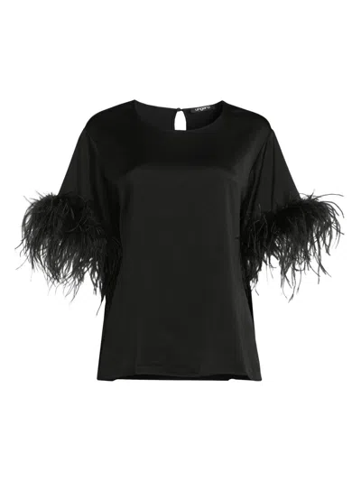 Ungaro Women's Aria Feather-trim Satin Blouse In Black