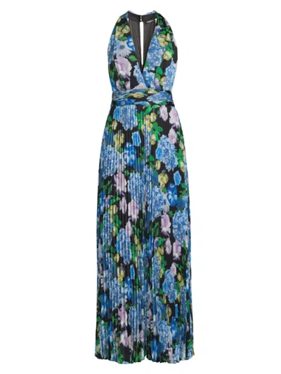 Ungaro Women's Elizabeth Floral Satin Maxi Dress In Teal Multi