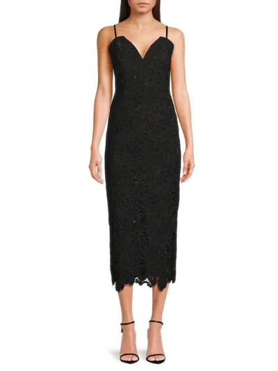Ungaro Women's Ethella Beaded Lace Midi-dress In Black