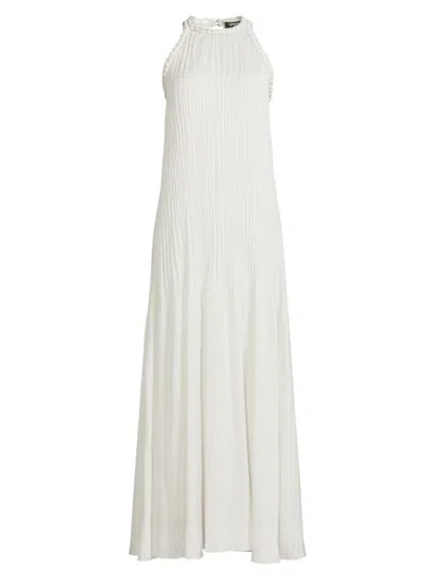 Ungaro Women's Eva Pleated Satin Maxi Dress In White