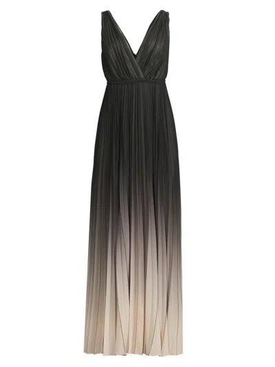 Ungaro Deep V-neck Pleated Ombre Gown In Multi