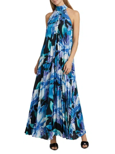 Ungaro Women's Haze Floral Satin Pleated Maxi Dress In Blue