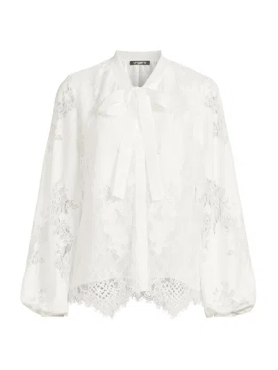 Ungaro Women's Jada Lace Pussy Bow Blouse In White