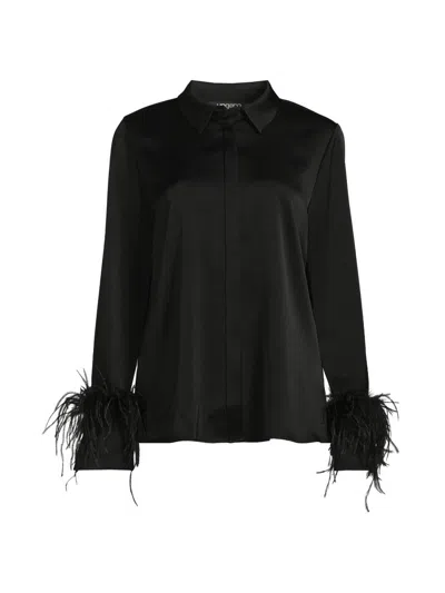 Ungaro Women's Luna Feather-cuff Satin Blouse In Black