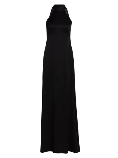 Ungaro Women's Poppy Satin Halter A-line Gown In Black