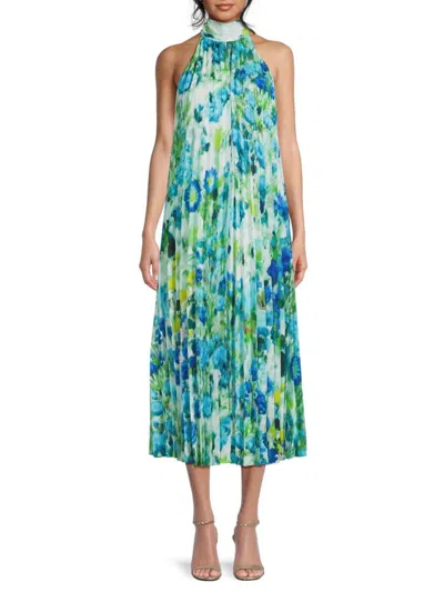 Ungaro Women's Rue Floral Pleated Halter Cocktail Dress In Green