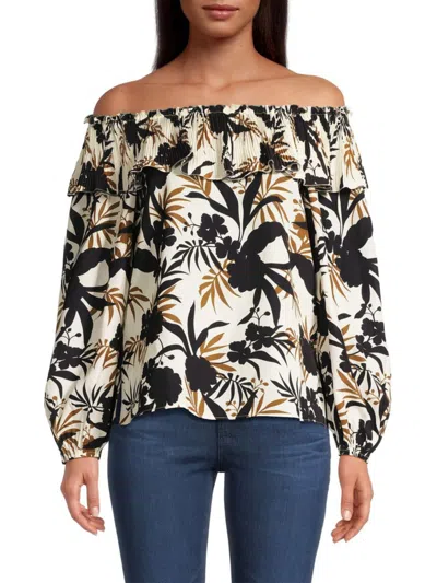Ungaro Women's Selena Floral Hammered Satin Blouse In Black Multicolor