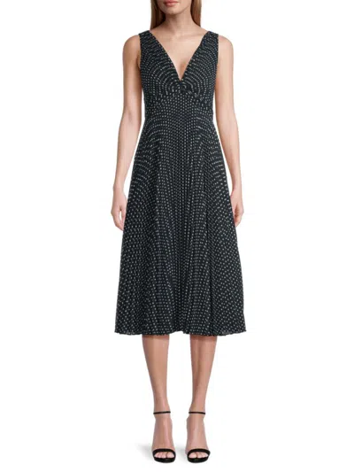 Ungaro Women's Tamara Pleated Dot Chiffon Midi Dress In Black Multi