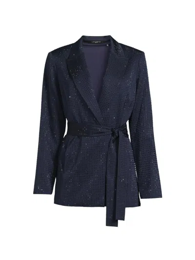 Ungaro Women's Willow Hotfix Stretch-silk Self-tie Jacket In Blue