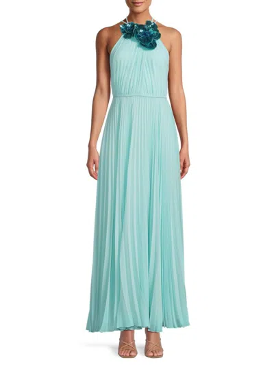 Ungaro Women's Zo Sequined Floral Pleated Chiffon Maxi Dress In Blue