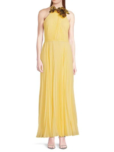 Ungaro Women's Zo Sequined Floral Pleated Chiffon Maxi Dress In Ginger